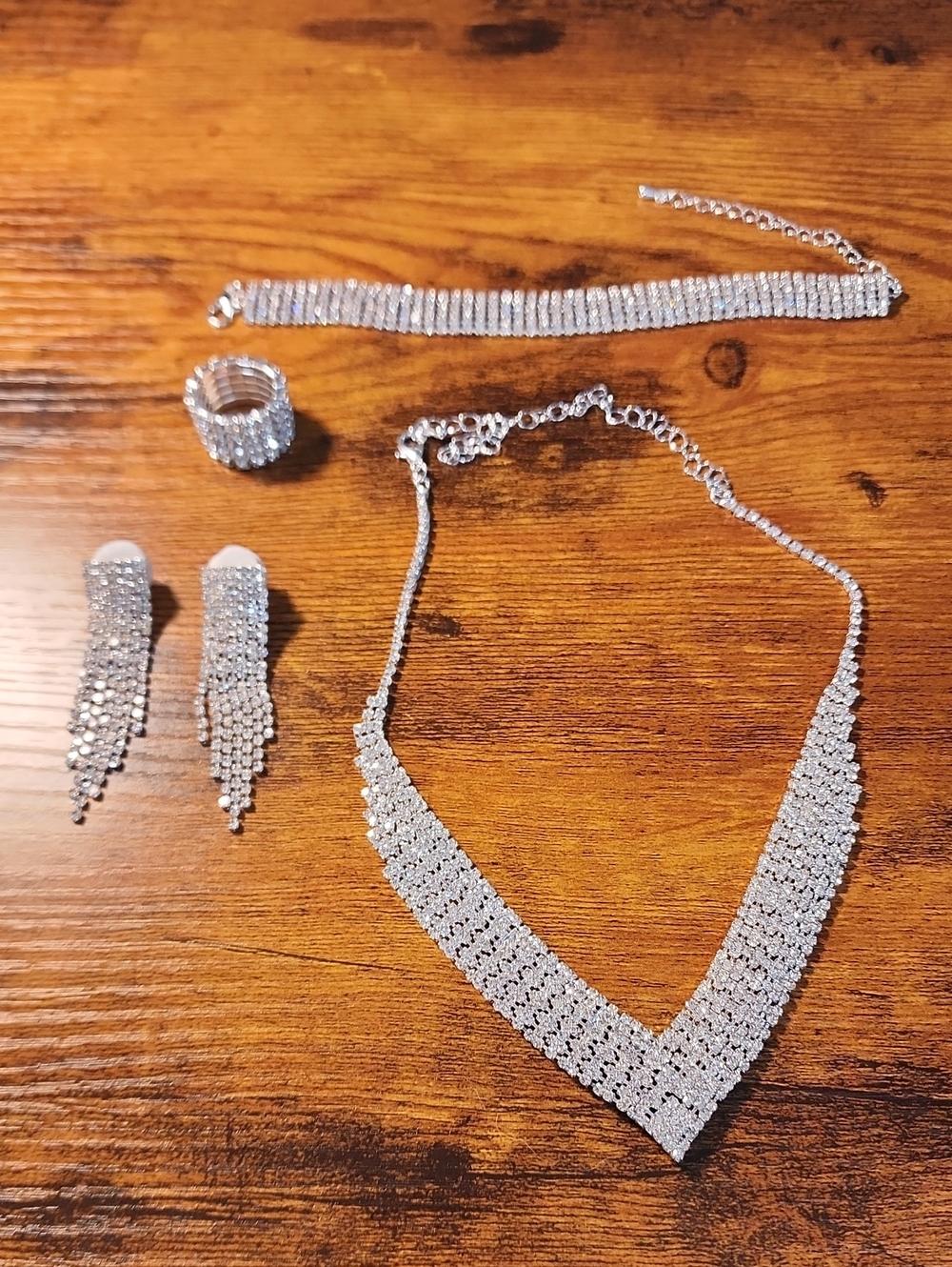 Fashion Bridal Jewelry Sets,Includes Necklace,Earrings,Bracelet,Stretch Rings